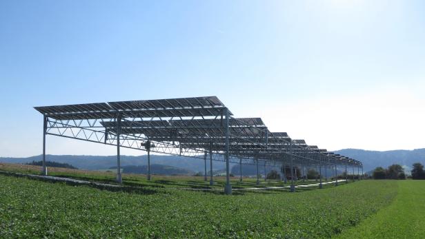Eine Agrarphotovoltaik-Pilotanlage des Fraunhofer Instituts für Solare Energiesysteme